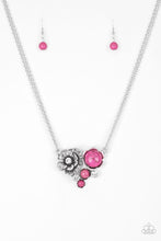 Load image into Gallery viewer, DESERT HARVEST - PAPARAZZI - PINK CRACKED STONE FLORAL FRAME NECKLACE
