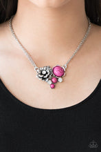 Load image into Gallery viewer, DESERT HARVEST - PAPARAZZI - PINK CRACKED STONE FLORAL FRAME NECKLACE
